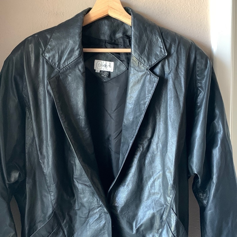 CEDARS Black Genuine Leather Womens 80’s Oversized Jacket